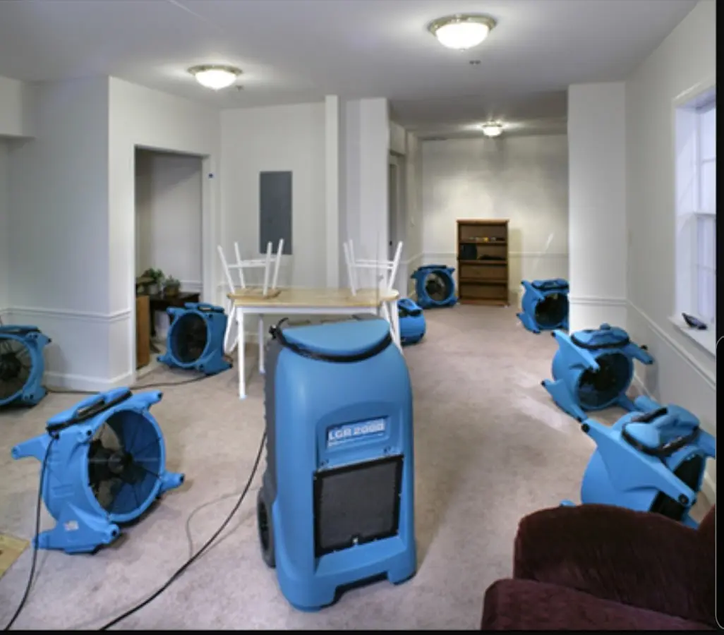 Air movers and dehumidifier setup for Water Extraction & Removal in Ramsey